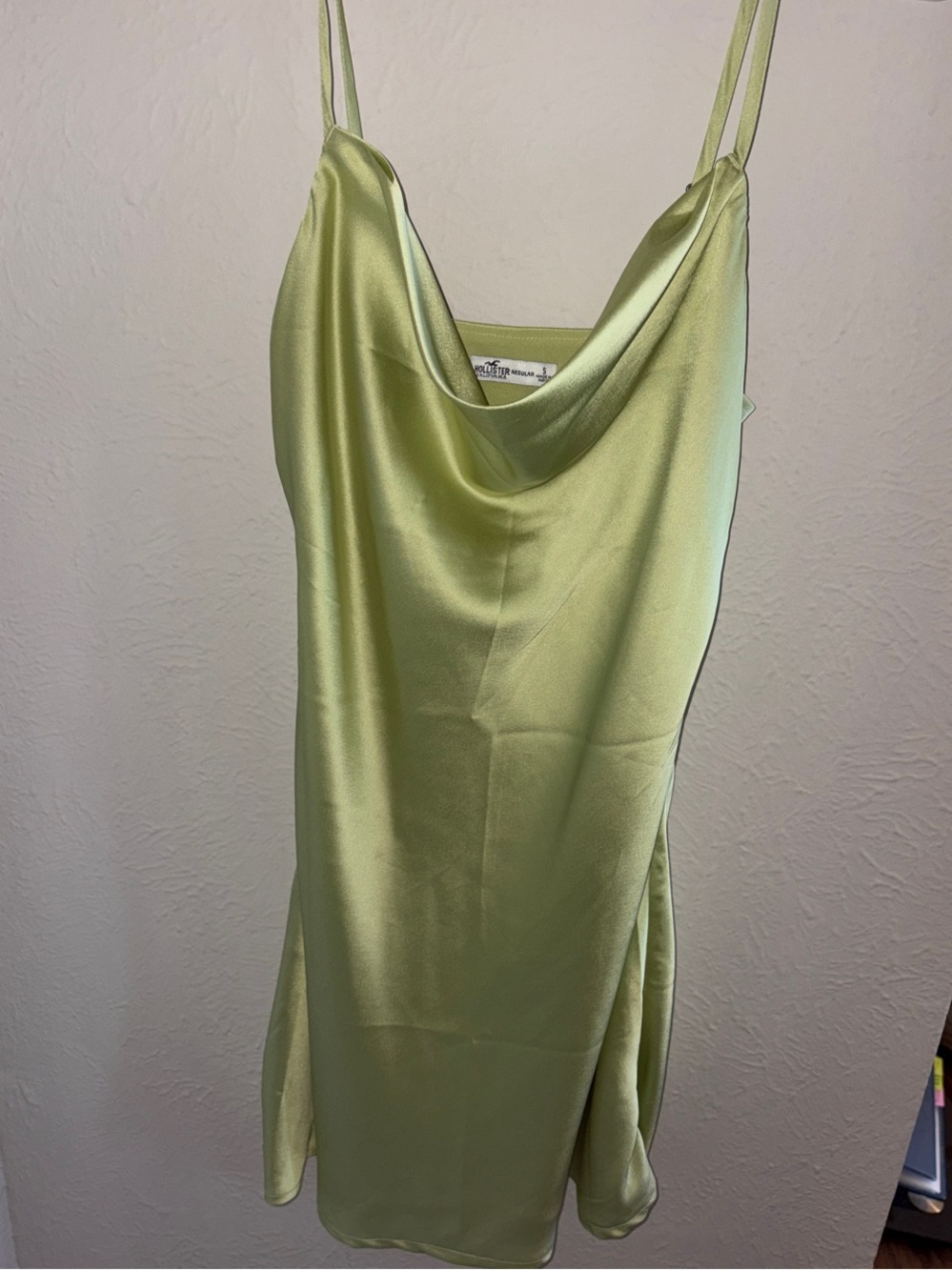 Hollister Satin Cowl Slip Dress in Pale Lime